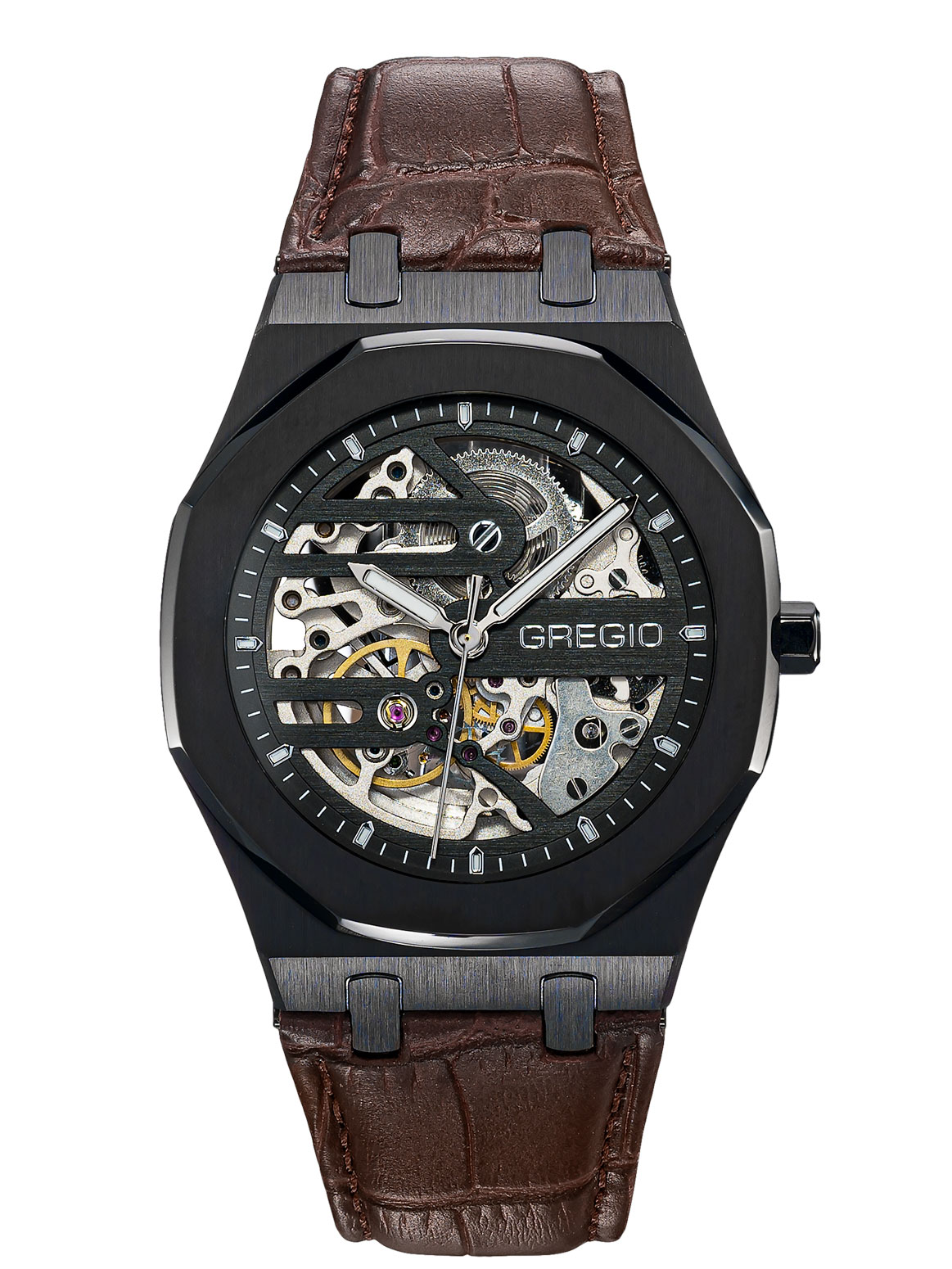 GREGIO The Skeleton Automatic Brown Leather Strap GM100051